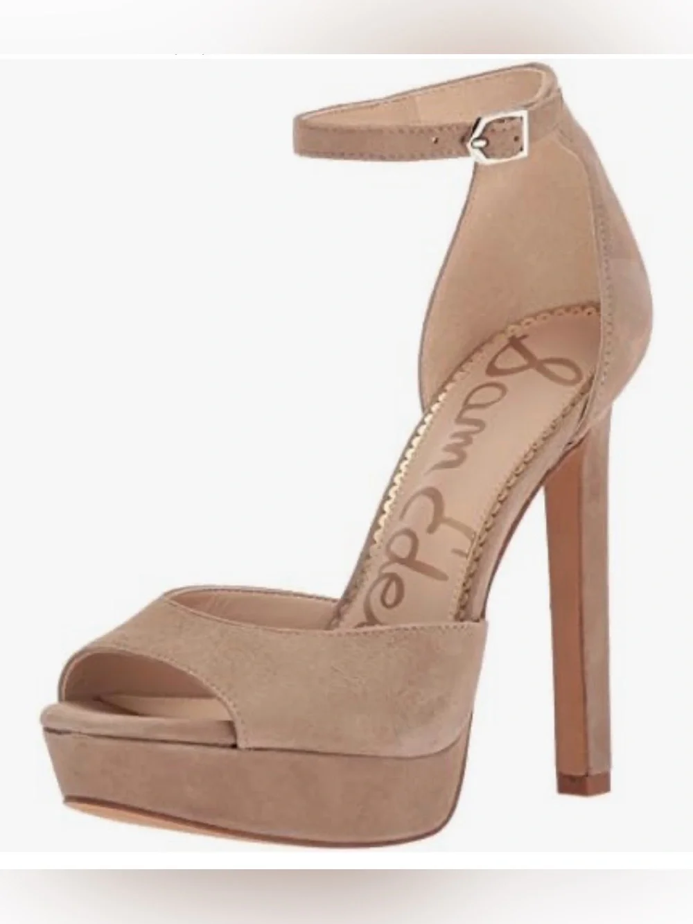 Sam Edelman Wallace Oatmeal Suede Ankle-Strap Platform Heels